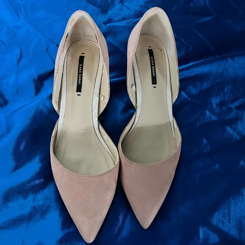 Zara Basic Baby Pink Round Heel Pointed Toe Slingback Women's Shoes Size 37 - Picture 11 of 11